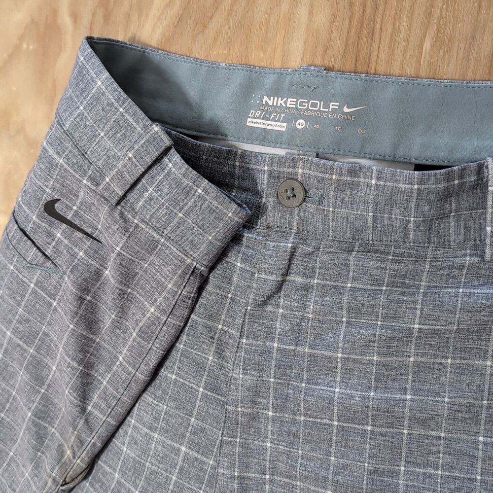 Nike Golf Dri-Fit Shorts Sticky Waist 40x11" Gray Plaid Flat Front Performance